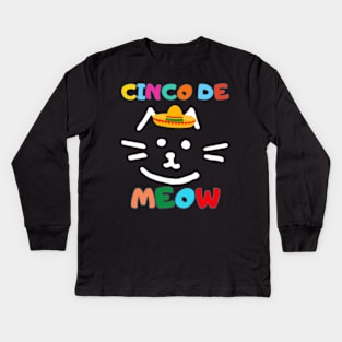 Cinco De Meow Cat With Mexican Sombrero Hat Kids Long Sleeve T-Shirt